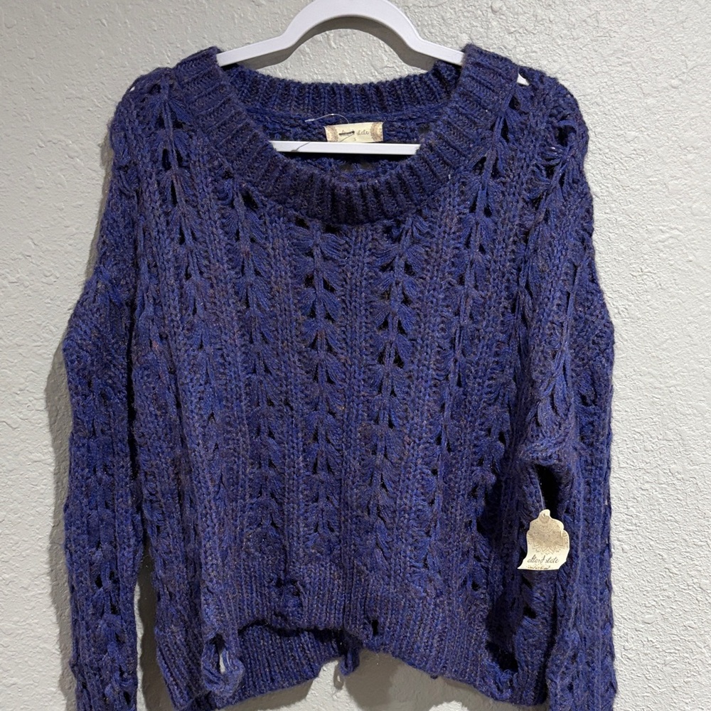Altar'd State Cobalt blue  distressed Cable Knit Sweater. NWT Small